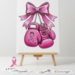 Pink boxing gloves with a bow and breast cancer awareness ribbon on a white background