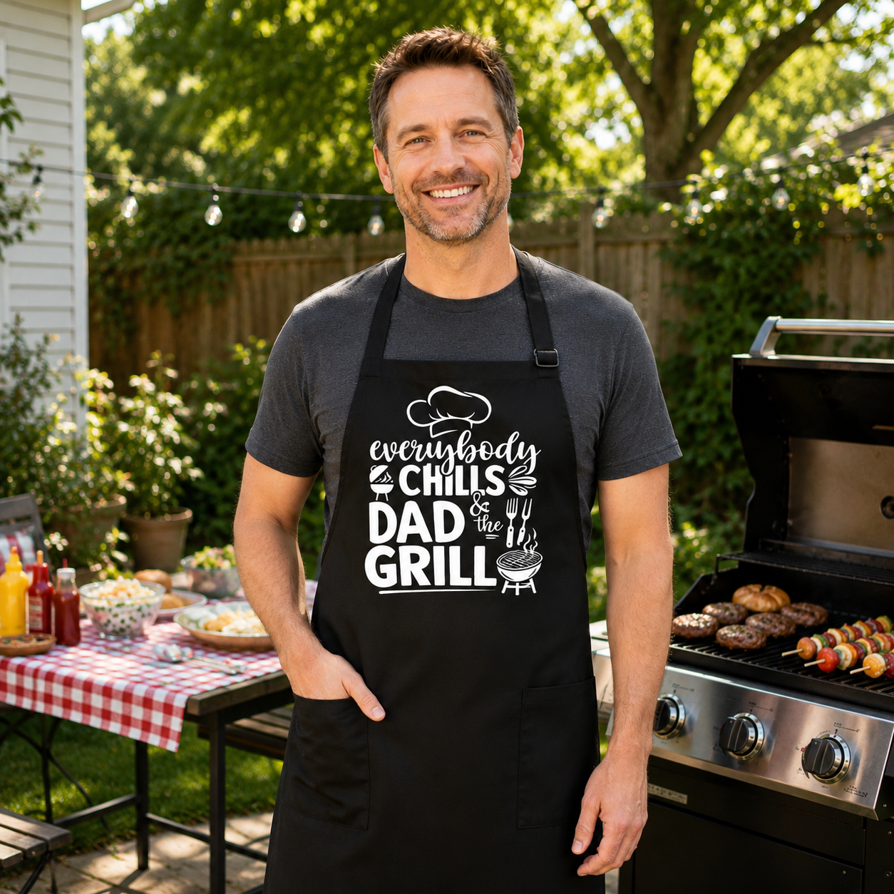 EVERYBODY CHILLS & DAD GRILL APRON