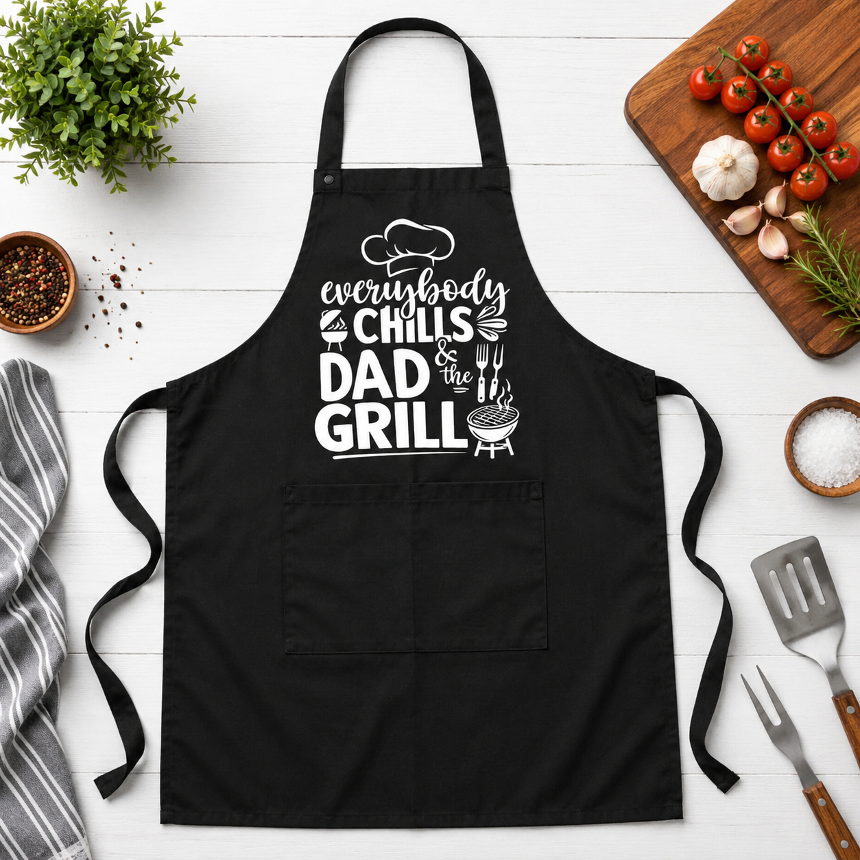 EVERYBODY CHILLS & DAD GRILL APRON