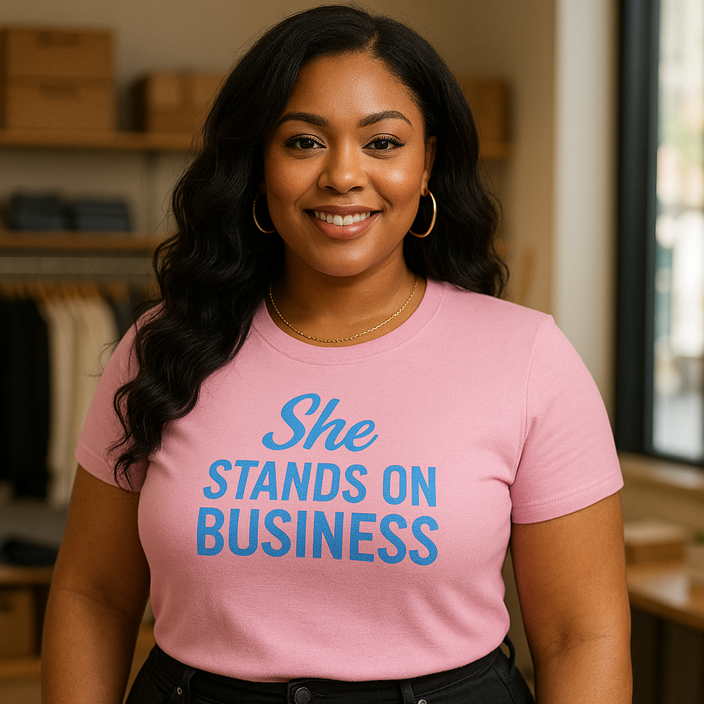 SHE STANDS ON BUSINESS