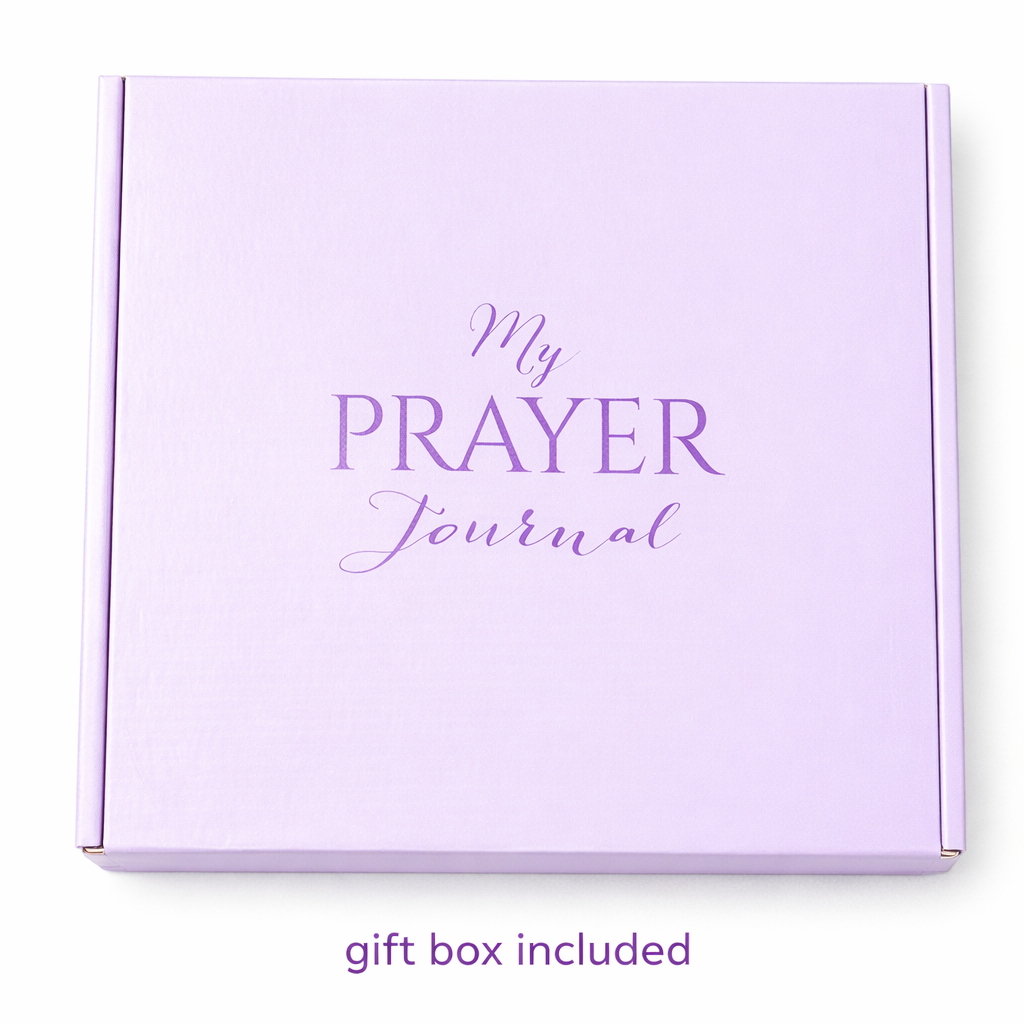 Purple gift box with 'My Prayer Journal' text on a white background