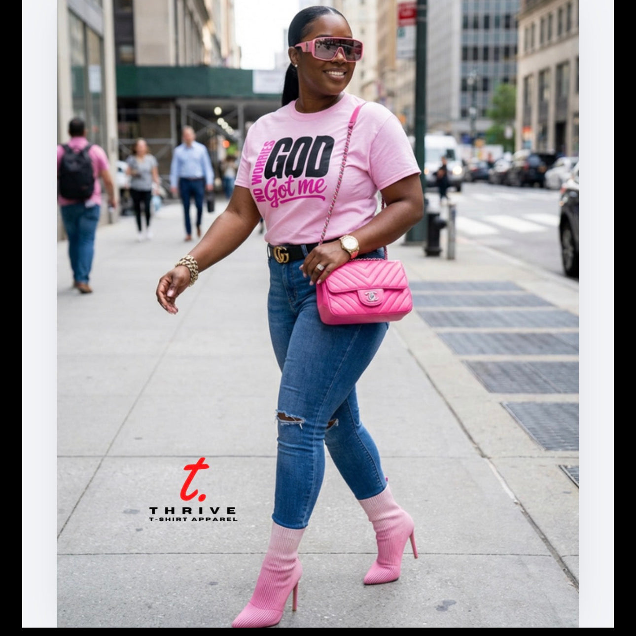 NO WORRIES GOD GOT ME PINK T-SHIRT