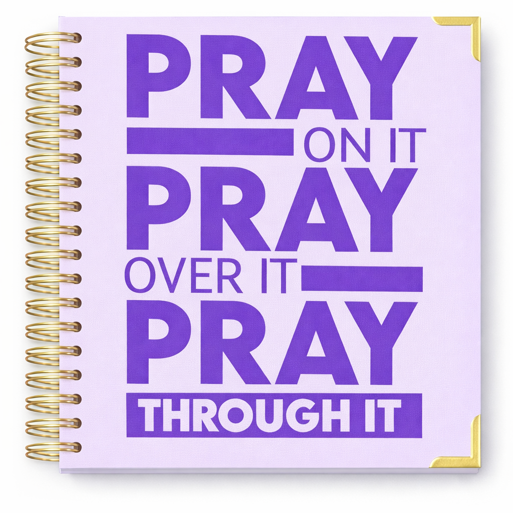 PRAYER JOURNAL with purple text on a white background 