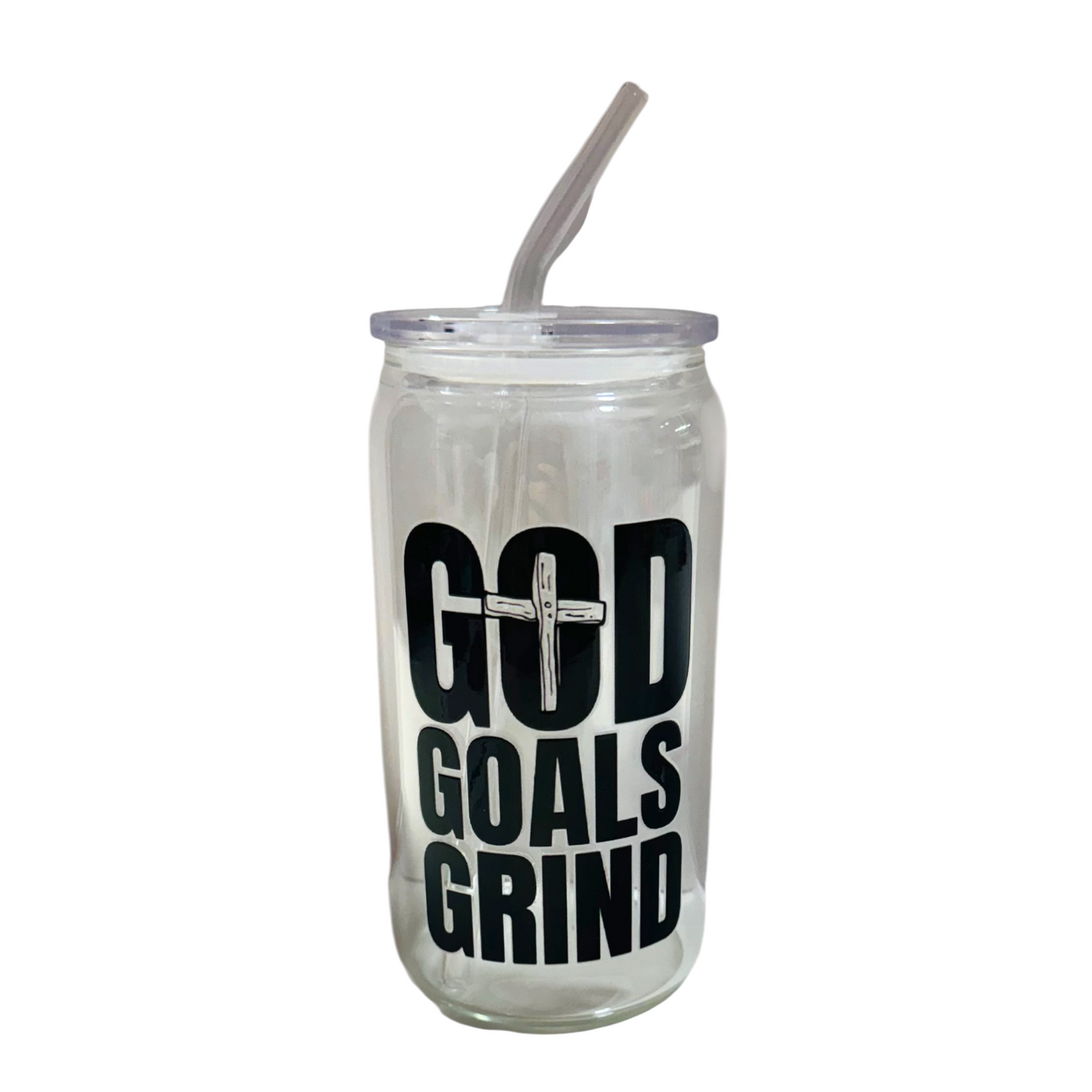 GOD GOALS GRIND GLASS TUMBLER