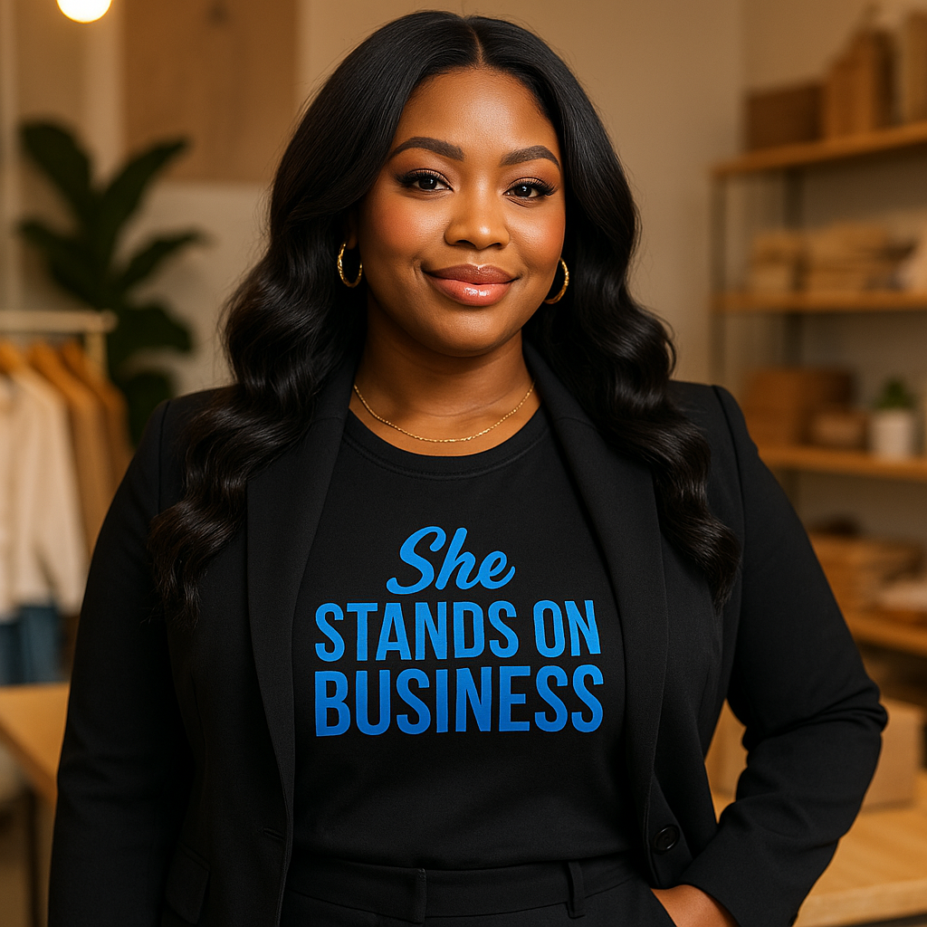 SHE STANDS ON BUSINESS