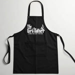 Black apron with 'The Grillfather' text on a gray background
