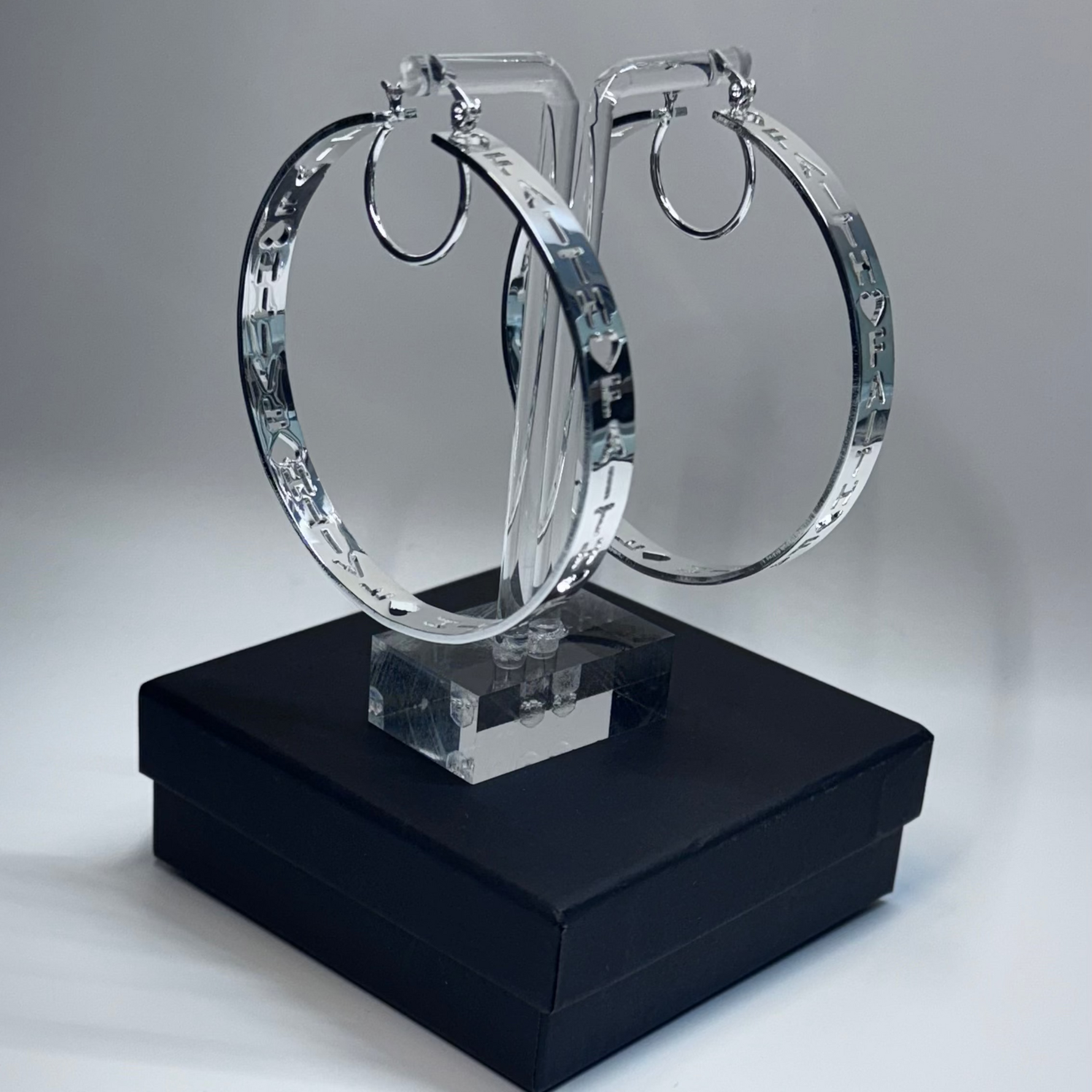 faith hoop earrings silver
