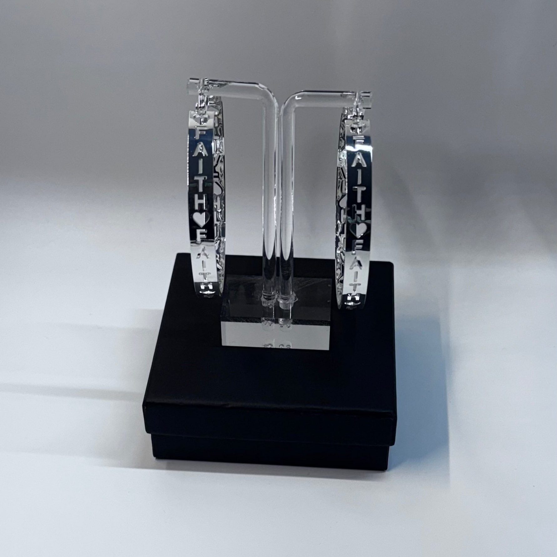 faith hoop earrings silver
